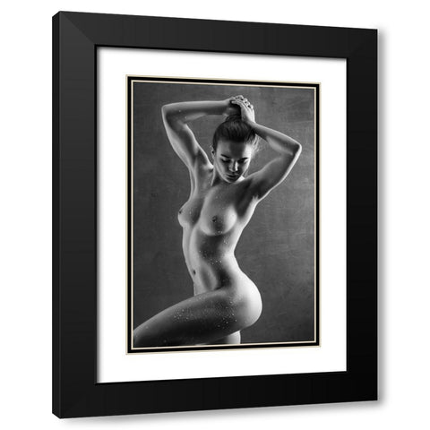 Drops Black Modern Wood Framed Art Print with Double Matting by Belovodchenko, Anton