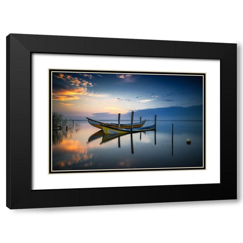 The boats Black Modern Wood Framed Art Print with Double Matting by Ribeiro, Rui