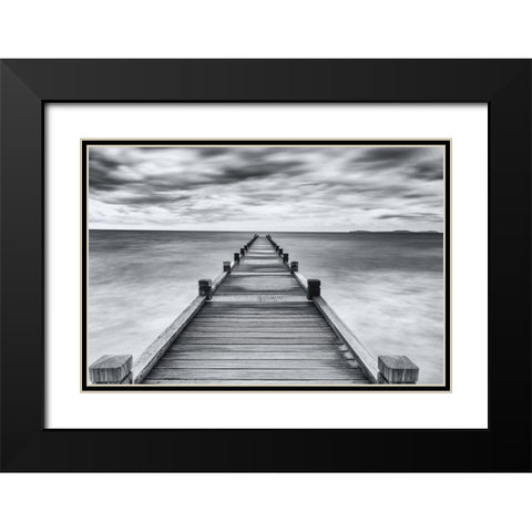 Embarquement Black Modern Wood Framed Art Print with Double Matting by Viretti, Jean-Louis