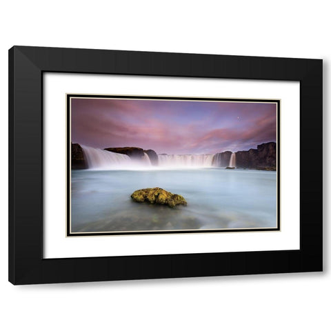 Godafoss and the moon Black Modern Wood Framed Art Print with Double Matting by Ruoppolo, Luigi