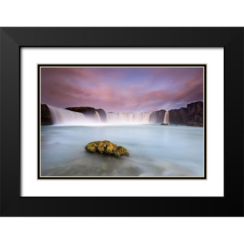 Godafoss and the moon Black Modern Wood Framed Art Print with Double Matting by Ruoppolo, Luigi