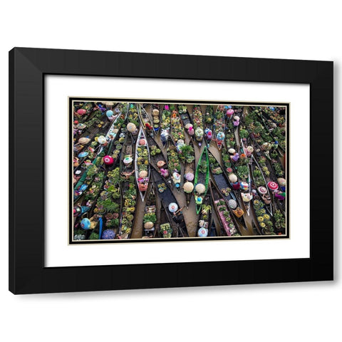 Pasar Terapung Black Modern Wood Framed Art Print with Double Matting by Kamil, Insan