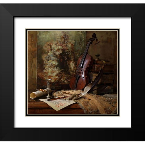 Still life with violin and painting Black Modern Wood Framed Art Print with Double Matting by Morozov, Andrey