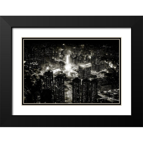 hong kong night Black Modern Wood Framed Art Print with Double Matting by Hagiwara, Kenichiro