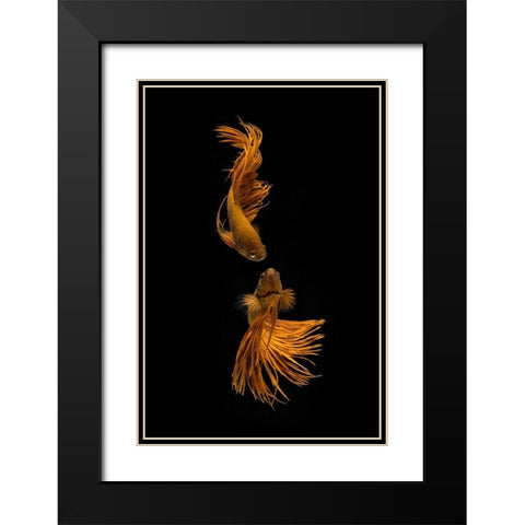 Love Story of the Golden Fish Black Modern Wood Framed Art Print with Double Matting by Rahayu, Ganjar