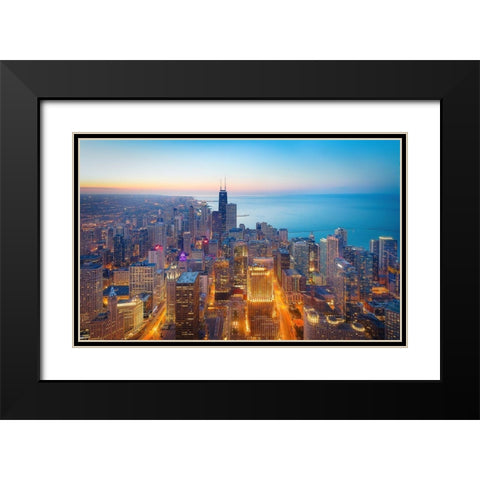 The Magnificent Mile Black Modern Wood Framed Art Print with Double Matting by Zheng, Michael