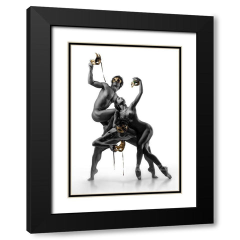 Masks IV Black Modern Wood Framed Art Print with Double Matting by Ddiarte