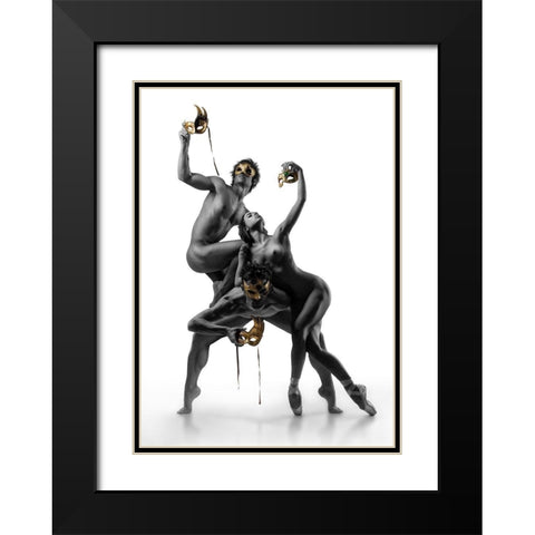 Masks IV Black Modern Wood Framed Art Print with Double Matting by Ddiarte