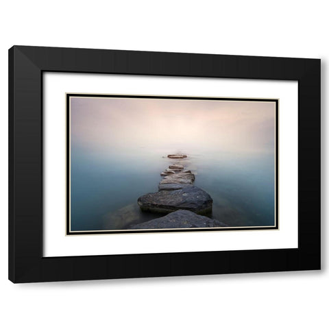 Stones Black Modern Wood Framed Art Print with Double Matting by Guerola, Joaquin