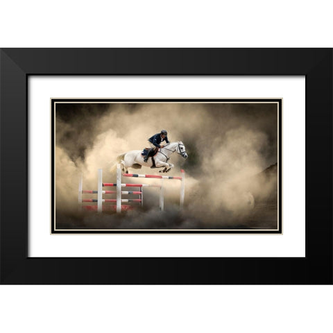 White horse Black Modern Wood Framed Art Print with Double Matting by Ãœnsal, Arif