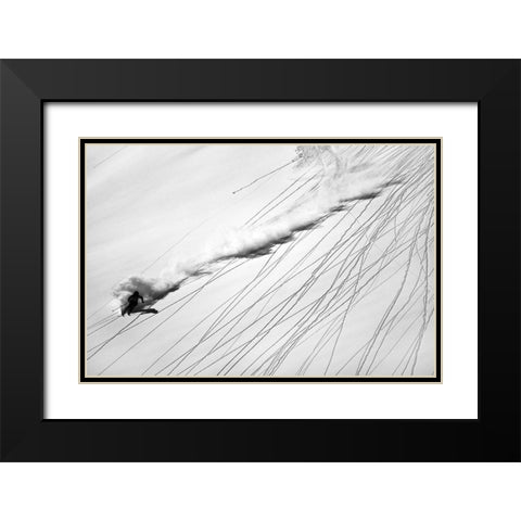 Skiing Powder Black Modern Wood Framed Art Print with Double Matting by Rieg, Lorenzo
