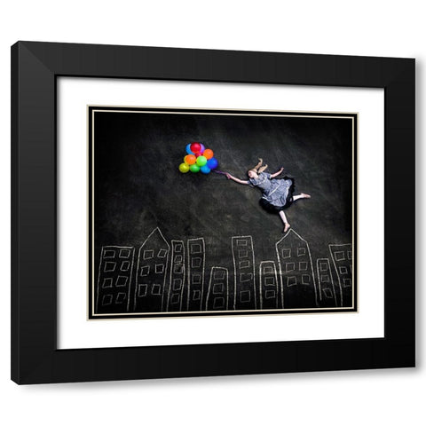 Flying on the Rooftops Black Modern Wood Framed Art Print with Double Matting by Sabs, Nj