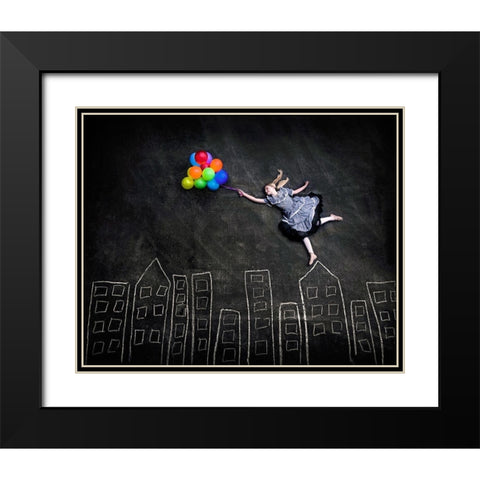 Flying on the Rooftops Black Modern Wood Framed Art Print with Double Matting by Sabs, Nj