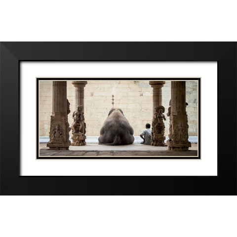 The Elephant and its Mahot Black Modern Wood Framed Art Print with Double Matting by Ruhan