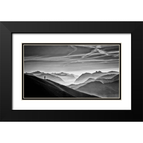 Hunter in the fog BW Black Modern Wood Framed Art Print with Double Matting by Guarino, Vito