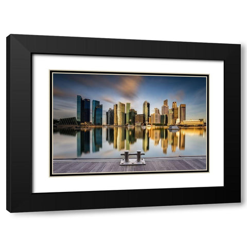 Golden Morning in SIngapore Black Modern Wood Framed Art Print with Double Matting by Xie, Zexsen