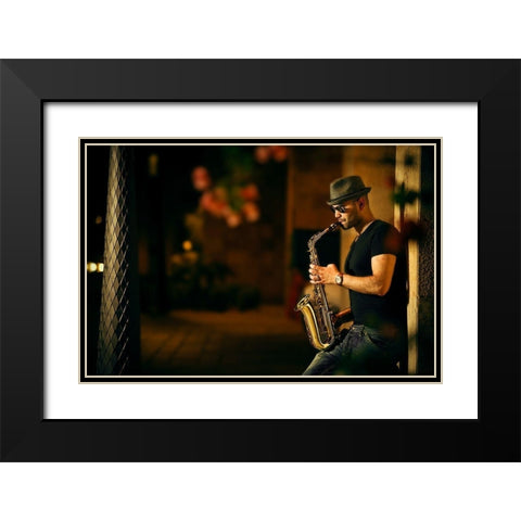 Mood with jazz Black Modern Wood Framed Art Print with Double Matting by Kzh