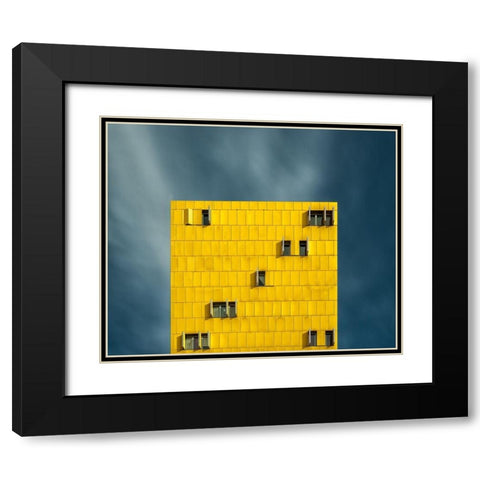 Yellow and blue Black Modern Wood Framed Art Print with Double Matting by Garcia, Vladi