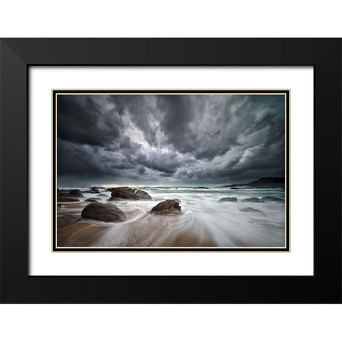 Flight over Troubled Waters Black Modern Wood Framed Art Print with Double Matting by Pascual Buye, Santiago