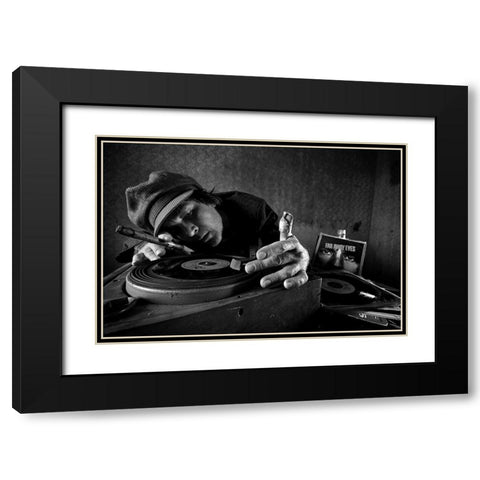 vintage DJ Black Modern Wood Framed Art Print with Double Matting by Grobenski -, Mario