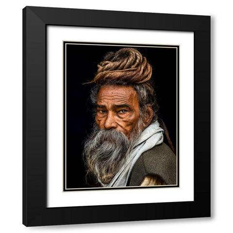 Portrait of a Sadhu... Black Modern Wood Framed Art Print with Double Matting by J.V, Rakesh