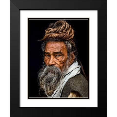 Portrait of a Sadhu... Black Modern Wood Framed Art Print with Double Matting by J.V, Rakesh