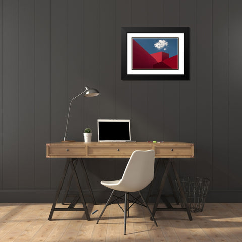 Red Shapes Black Modern Wood Framed Art Print with Double Matting by Borges, Hugo