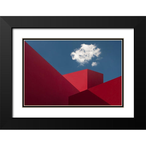 Red Shapes Black Modern Wood Framed Art Print with Double Matting by Borges, Hugo