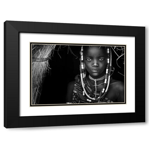 Mursi Girl Black Modern Wood Framed Art Print with Double Matting by Alhumaid, Hesham