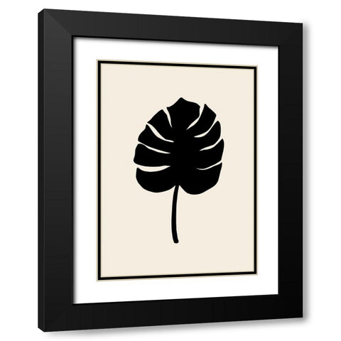 Monstera Leaf Black Black Modern Wood Framed Art Print with Double Matting by Artographie Studio