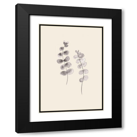 Eucalyptus Twigs Black Modern Wood Framed Art Print with Double Matting by Artographie Studio