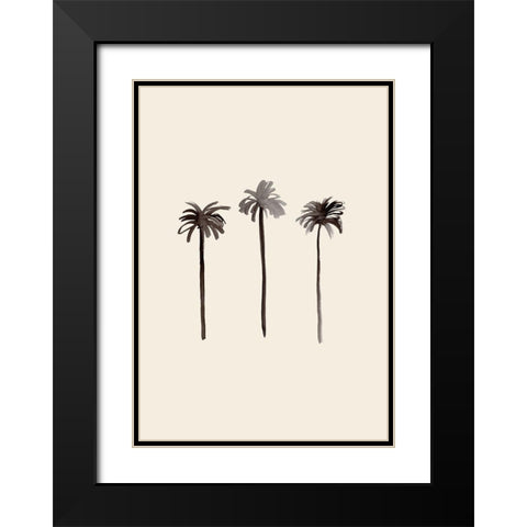 Palm Trees Ink Black Modern Wood Framed Art Print with Double Matting by Artographie Studio