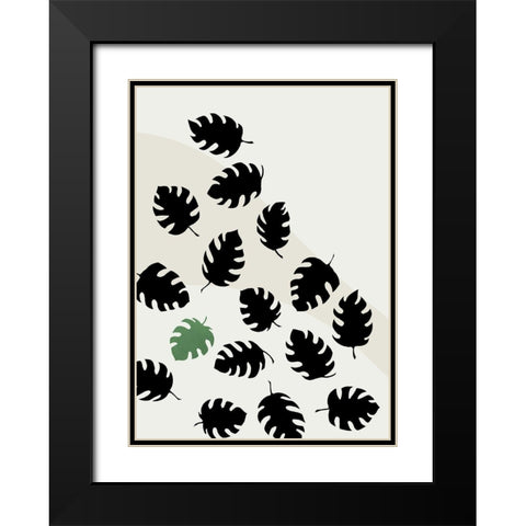 Monstera Cut Out Black Modern Wood Framed Art Print with Double Matting by Artographie Studio
