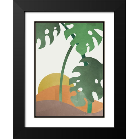 Monstera Cut Out 03 Black Modern Wood Framed Art Print with Double Matting by Artographie Studio