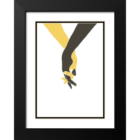 Holding Hands Black Modern Wood Framed Art Print with Double Matting by Artographie Studio