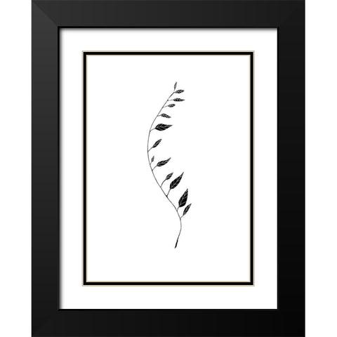 Black Leaf Black Modern Wood Framed Art Print with Double Matting by Artographie Studio