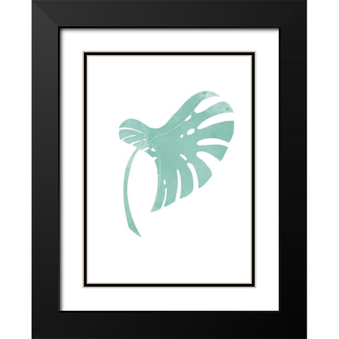 Monstera Leaf Teal Black Modern Wood Framed Art Print with Double Matting by Artographie Studio