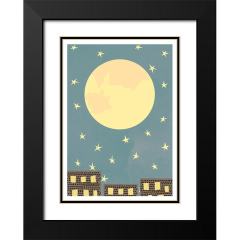 Starry Evening Black Modern Wood Framed Art Print with Double Matting by Artographie Studio