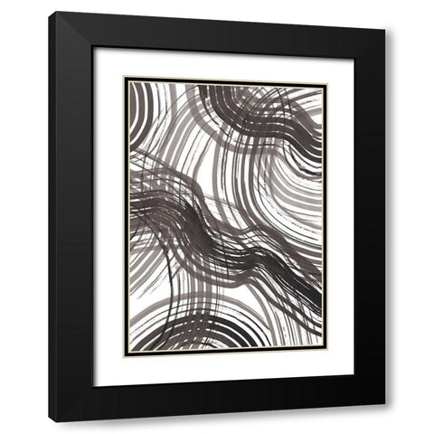 Abstract Ink Black Modern Wood Framed Art Print with Double Matting by Artographie Studio