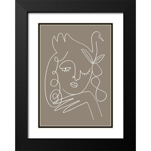 The Swan Brown Black Modern Wood Framed Art Print with Double Matting by Artographie Studio