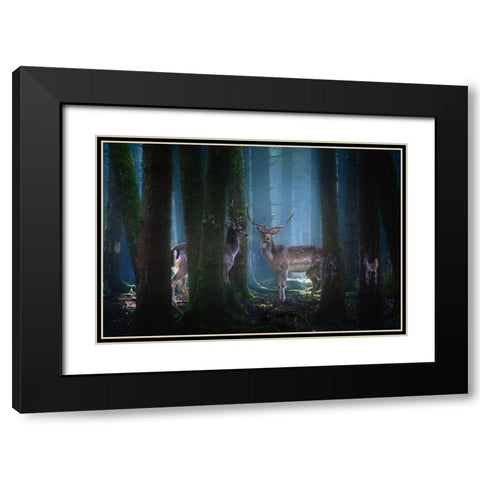 Deers Black Modern Wood Framed Art Print with Double Matting by Aurednik, Patrick