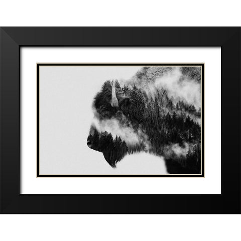 Bison Black Modern Wood Framed Art Print with Double Matting by Beata, Angyalosi