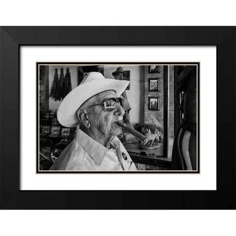 Man with Cigar Black Modern Wood Framed Art Print with Double Matting by Liviero, Tony