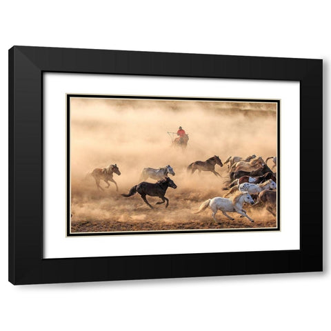 Horse Run Black Modern Wood Framed Art Print with Double Matting by Wong, Adam