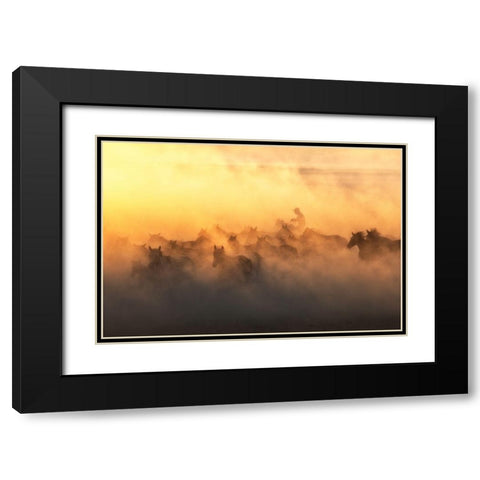 YAplkAp Horses Black Modern Wood Framed Art Print with Double Matting by Sozen, Ozden