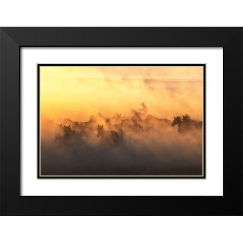 YAplkAp Horses Black Modern Wood Framed Art Print with Double Matting by Sozen, Ozden