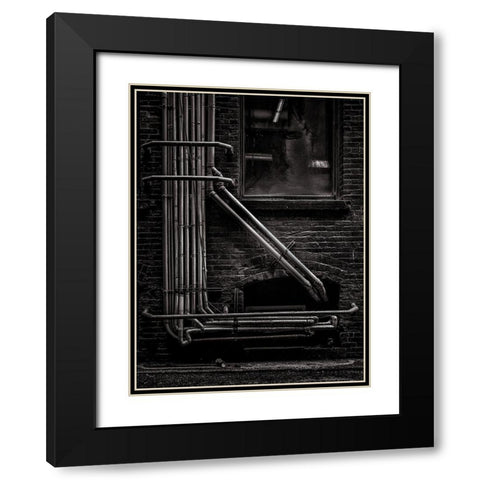 Alleyway Pipes No 2 Black Modern Wood Framed Art Print with Double Matting by Carson, Brian