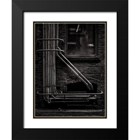 Alleyway Pipes No 2 Black Modern Wood Framed Art Print with Double Matting by Carson, Brian