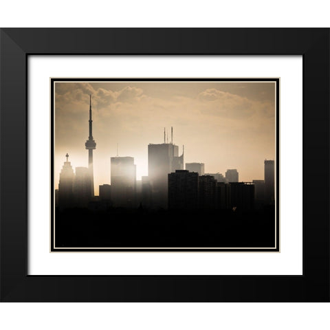 Toronto Skyline Sunset Black Modern Wood Framed Art Print with Double Matting by Carson, Brian