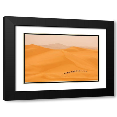 Camels caravan in Sahara Black Modern Wood Framed Art Print with Double Matting by Mirica, Dan
